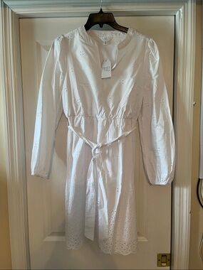 Time and Tru White Eyelet Midi Dress with Waist Tie
